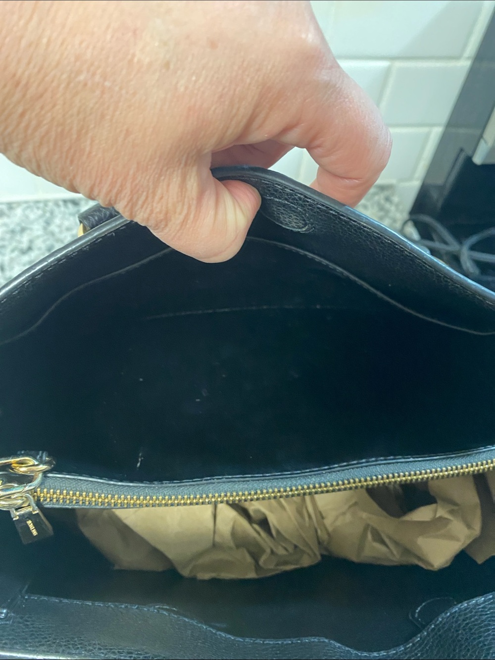 Michael Kors Black Pebbled Leather Tote with Gold-Tone Logo - Picture 15 of 16